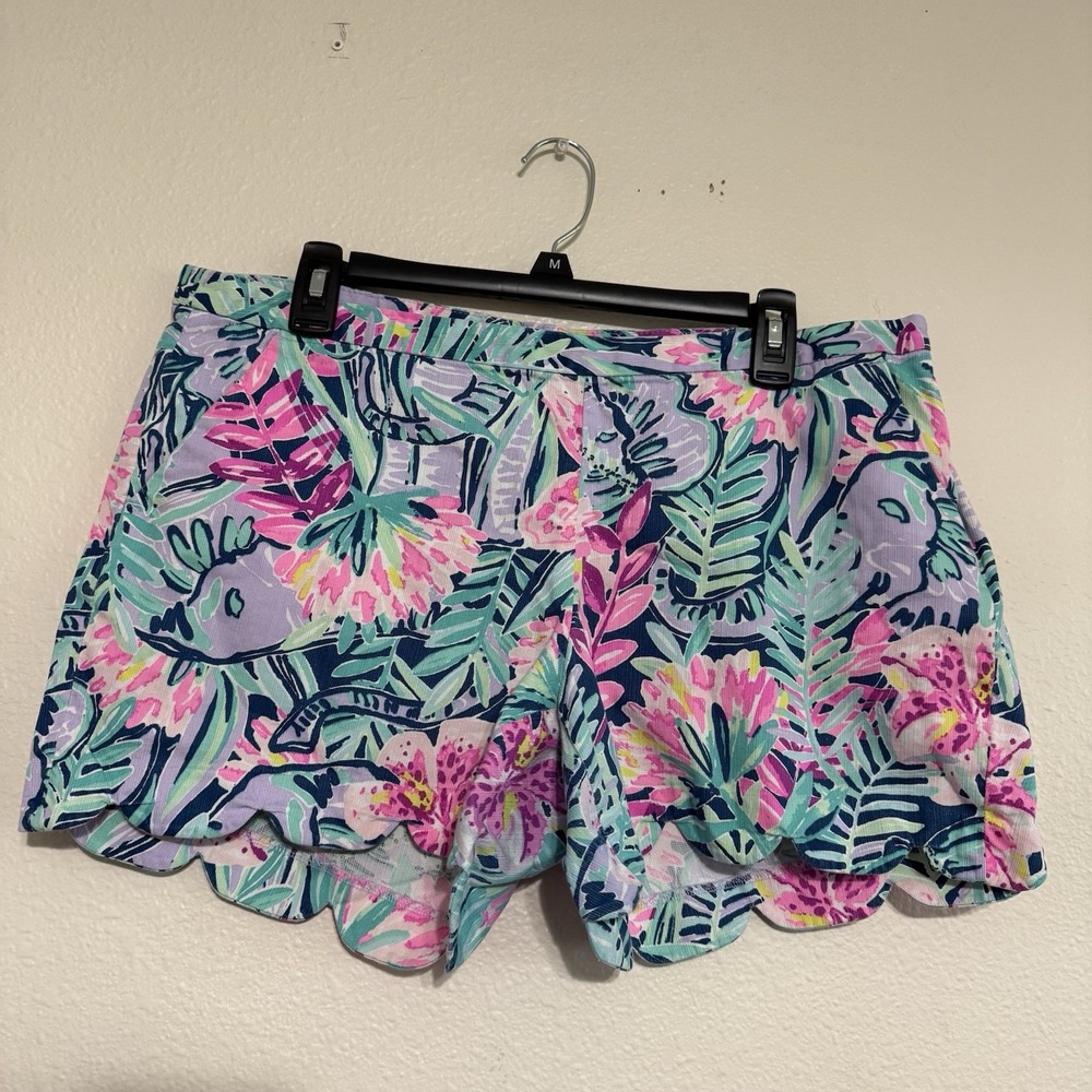 Lilly Pulitzer Slathouse Soiree Magnolia 5" Short Size 14 Pink Tropical Pockets